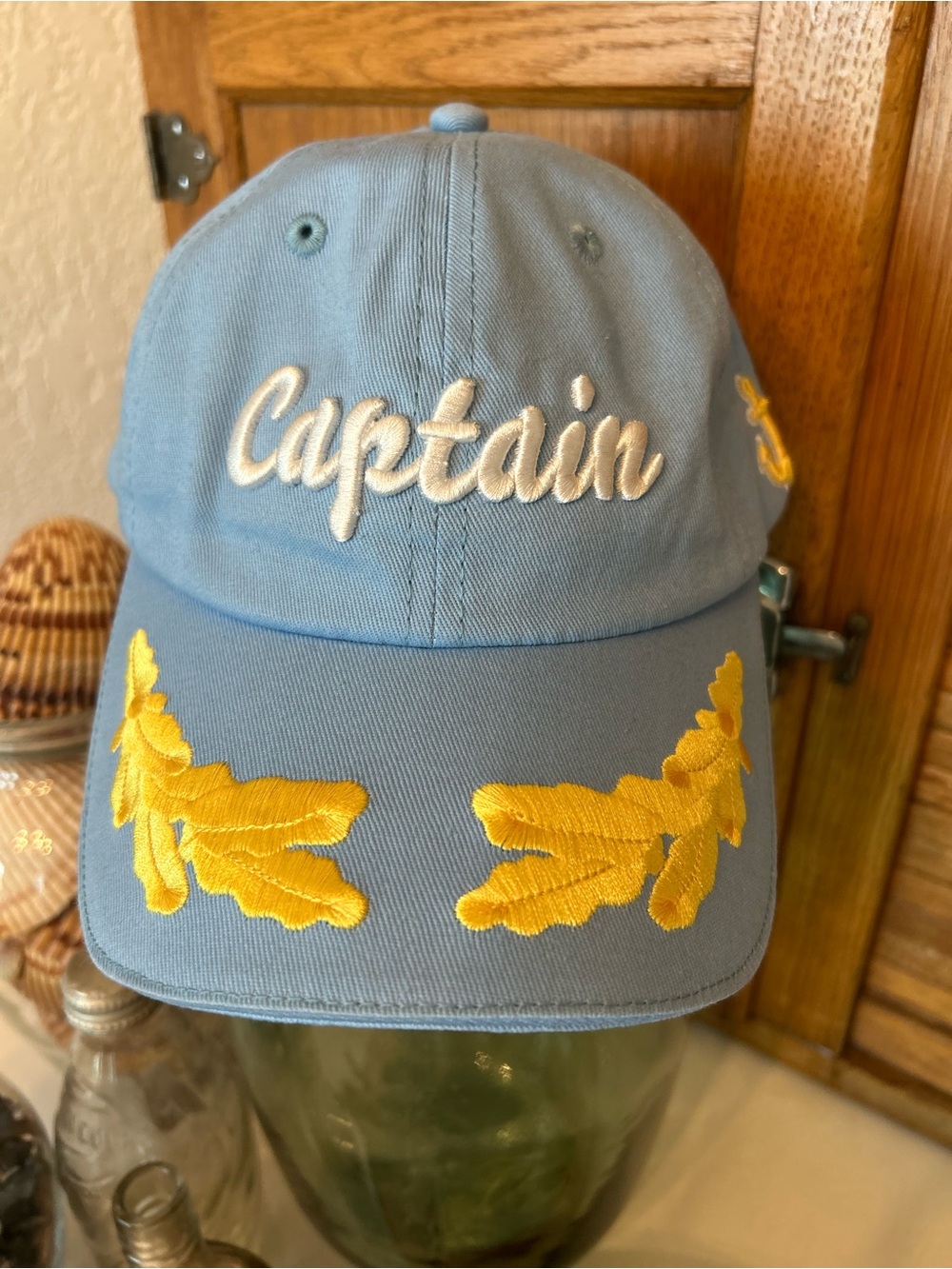 Embroidered Captain Blue Baseball Cap with Gold Leaf Accents